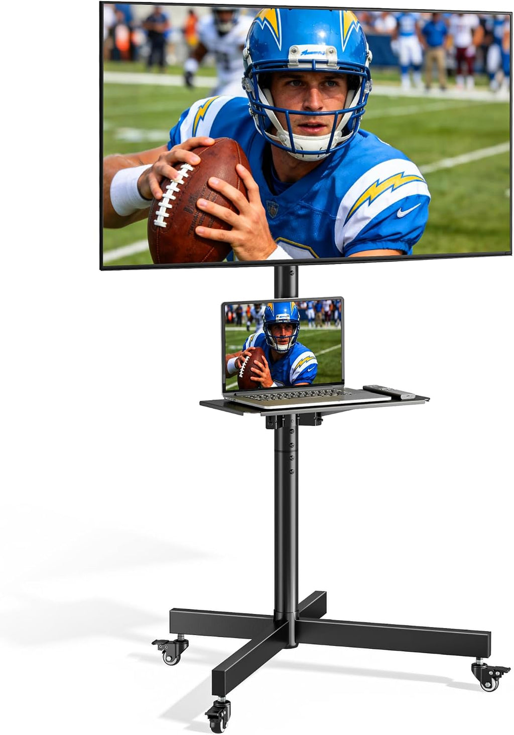 Rolling TV Stand for 23-60" TVs, 121 lbs, Black | Mobile TV cart supports 99 lb TV plus 22 lb shelf, with locking wheels, height and tilt adjustment, VESA 400x400