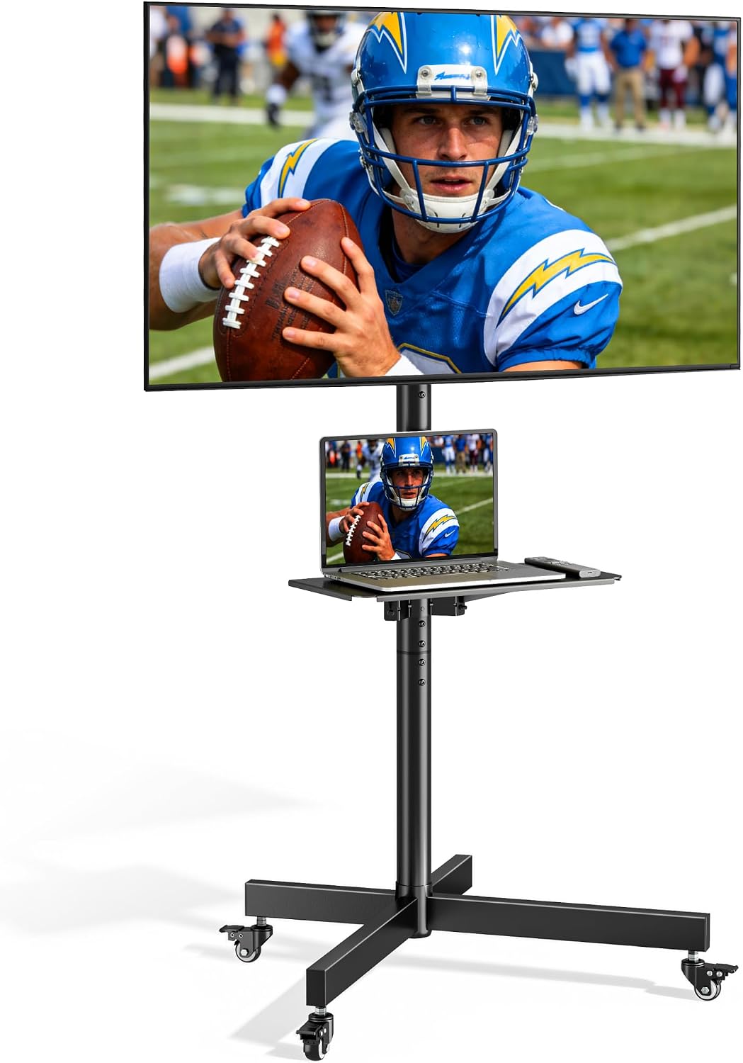Rolling TV Stand for 23-60" TVs, 121 lbs, Black | Mobile TV cart supports 99 lb TV plus 22 lb shelf, with locking wheels, height and tilt adjustment, VESA 400x400