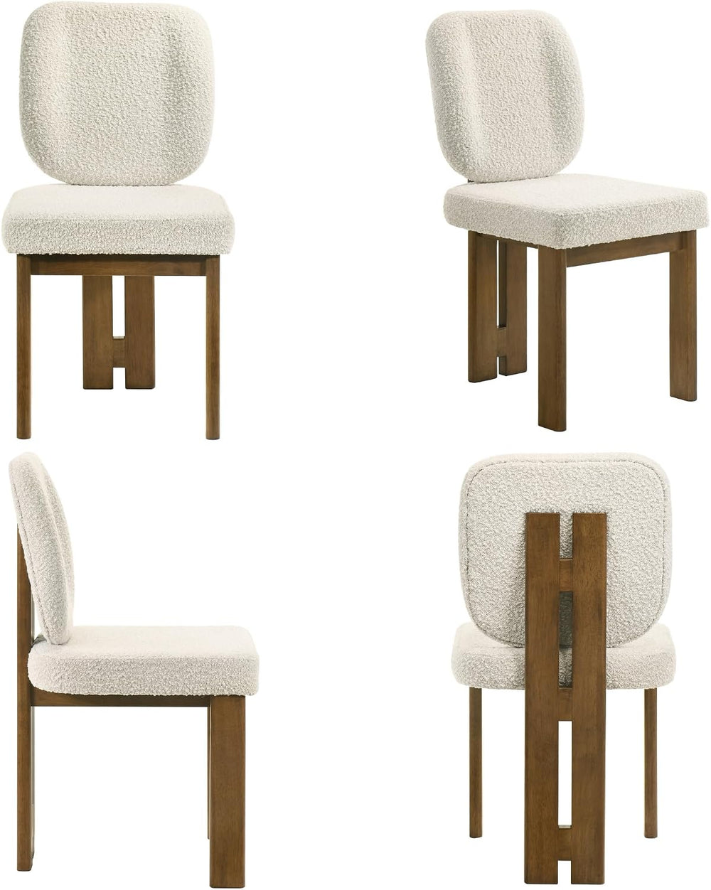 BESTANO Modern Farmhouse Dining Chairs Set of 4, Boucle Upholstered Wooden Ki...