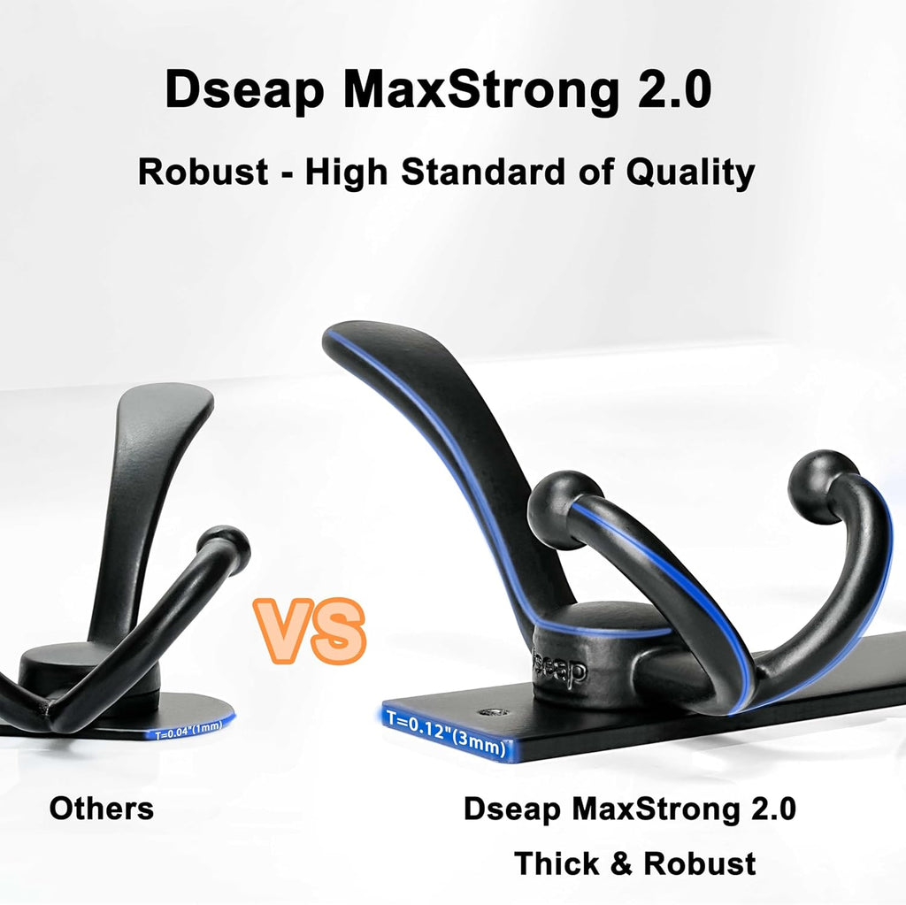 Dseap Coat Rack Wall Mount 2.0 Pro: 24” Long, 3X Tougher, Heavy Duty Stainless Steel Wall Coat Hanger with 6 Tri Hooks for Clothes Jackets Hats Entryway Closet, Black