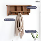 Revive Solid Wood Wall Mounted Coat Rack with 3 Cubbies and 4 Double Hooks – 36" Entryway Wall Shelf Organizer with Easy Installation for Hallway or Mudroom Storage by Alaterre Furniture (Natural)