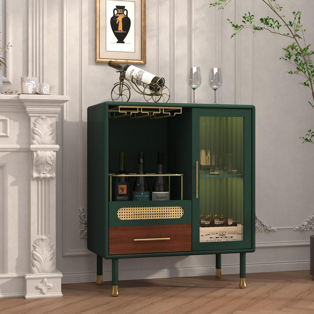 ARTPOWER Modern Coffee Bar Cabinet with Pull-Out Wine Storage, Green | Bar Ca...