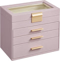 SONGMICS Jewelry Box Organizer with Glass Lid, 4-Layer Jewelry Storage, with 3 Drawers, Modern Style, Christmas Gift, 6 x 9.9 x 8.5 Inches, Lavender Purple and Gold Color UJBC161P01