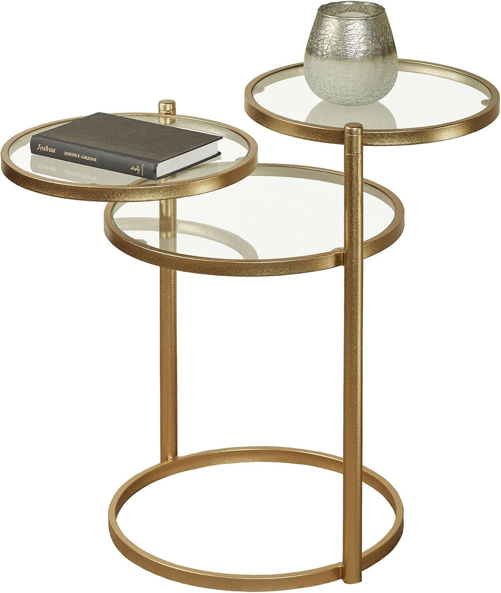 Quincy Adjustable Accent Table | Round, Rotating Clear Glass Tabletops | Thre...