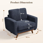Vesgantti 38.5" Accent Chair Dark Blue, Comfy Corduroy Single Sofa Seat with Spring Cushion, Upholstered Armchair with Deep Seat, Reading Chair for Adults, Modern Sofa for Living Room, Bedroom