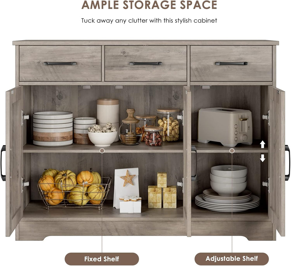 HOSTACK Kitchen Buffet Cabinet with Storage, Sideboard Coffee Bar, Grey