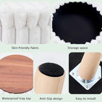 Wimarsbon Storage Ottoman,Soft Faux Fur Footstool with Padded Seat, Small Reading Vanity Chair, Footrest with Wood Tray for Couch, Mini Coffee Table or Display Stand (Cream, Round Storage)