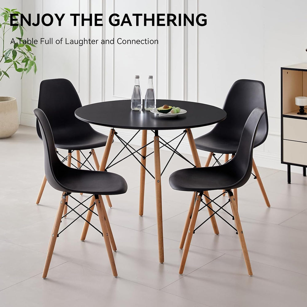 5-Piece Round Dining Set, 35.5" Black Table Chairs Set of 4 | Kitchen Ta...