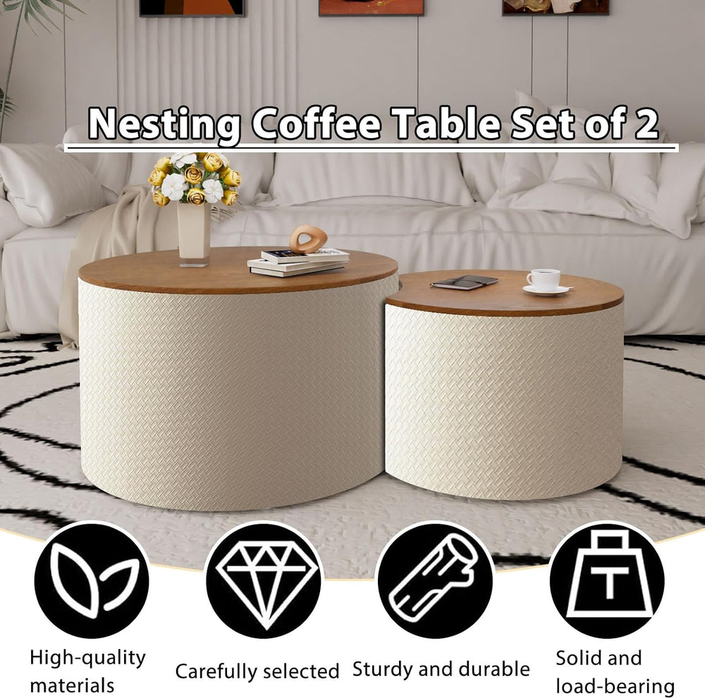 26.8" Nesting Round Coffee Table Set of 2 with Storage | Stackable Round...