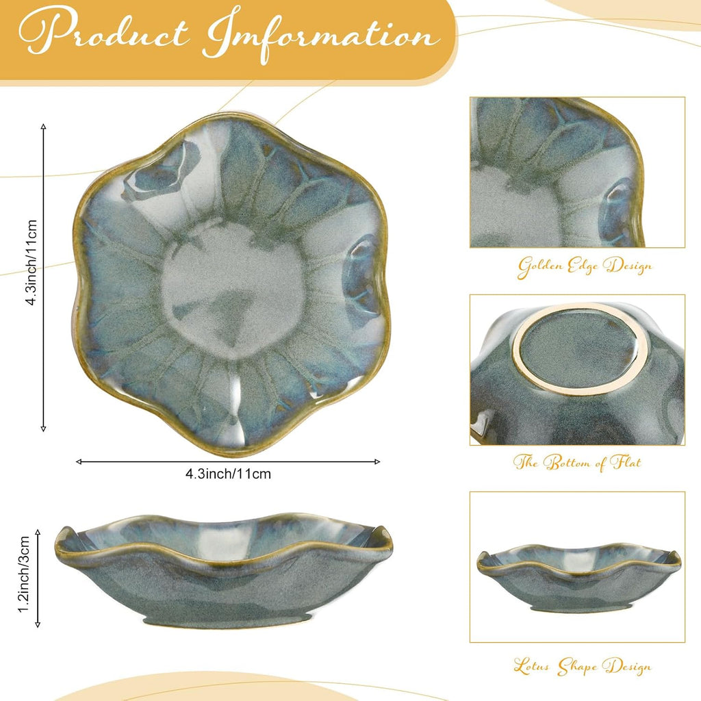 Teenyyou 8 Pcs Ceramic Jewelry Dish Bulk Trinket Jewelry Tray Lotus Leaf Small Ring Dish for Earrings, Rings, Key Bowl(Dark Green)