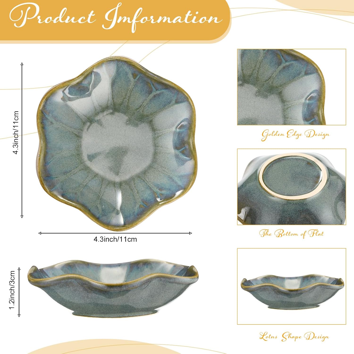 Teenyyou 8 Pcs Ceramic Jewelry Dish Bulk Trinket Jewelry Tray Lotus Leaf Small Ring Dish for Earrings, Rings, Key Bowl(Dark Green)