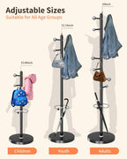 ZOZOE Metal Coat Rack Stand, Modern Coat Rack Freestanding with Natural Marble Base, Sturdy Industrial Coat Racks with 8 Hooks & Umbrella Holder,Black Coat Tree Hanger Stand for Entryway,Office