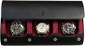 DailyWatch | Watch Roll Travel Case For 3 Watch | Luxury Watch Case In Genuine Black Leather With Soft Velvet Interior | Watch Case Protect, Store, & Display Your Watches | Black Cherry