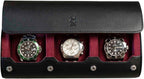 DailyWatch | Watch Roll Travel Case For 3 Watch | Luxury Watch Case In Genuine Black Leather With Soft Velvet Interior | Watch Case Protect, Store, & Display Your Watches | Black Cherry