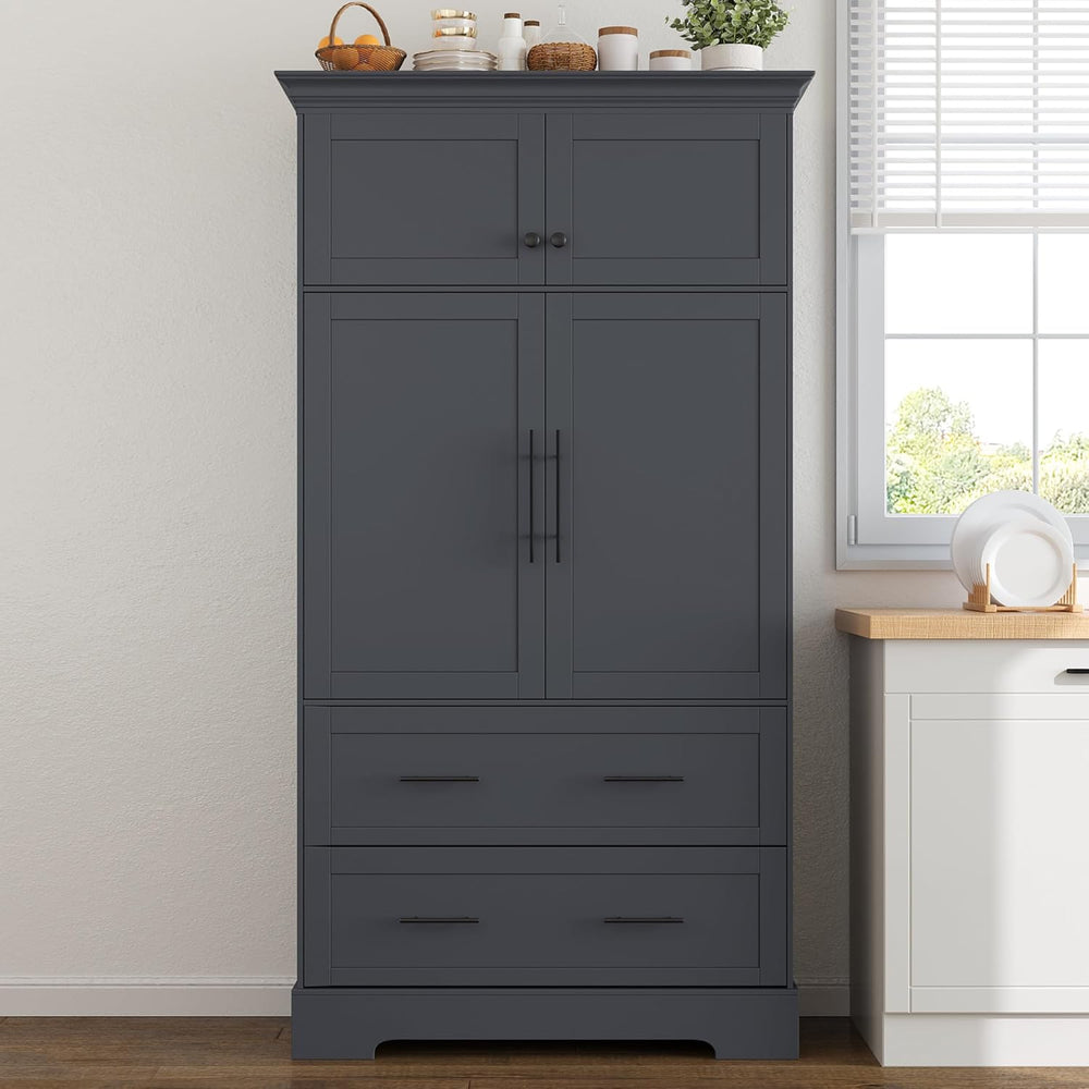 Farmhouse Pantry Cabinet, 72.6''H Freestanding Food Pantry with Pull-...