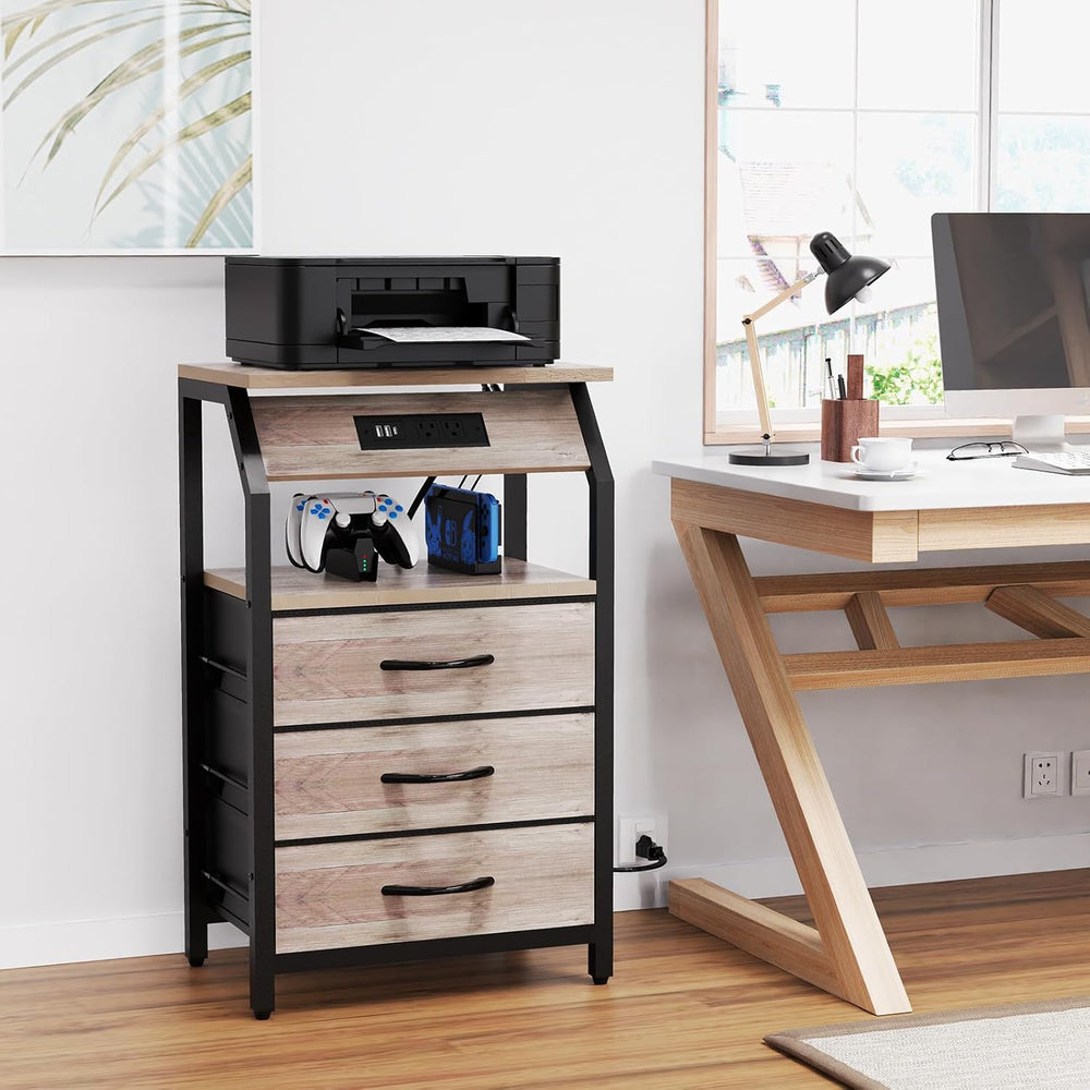 SZLHANJZ End Table with 3 Drawers, Night Stand with Charger Station and LED L...