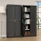 SteeLoong Kitchen Pantry Cabinet,71”Black Metal Pantry Storage Cabinet with Doors and 4 Adjustable Shelves,Kitchen Cabinet with 2 Gold Handles,Tall Cabinet for Livingroom,Pantry, Bathroom