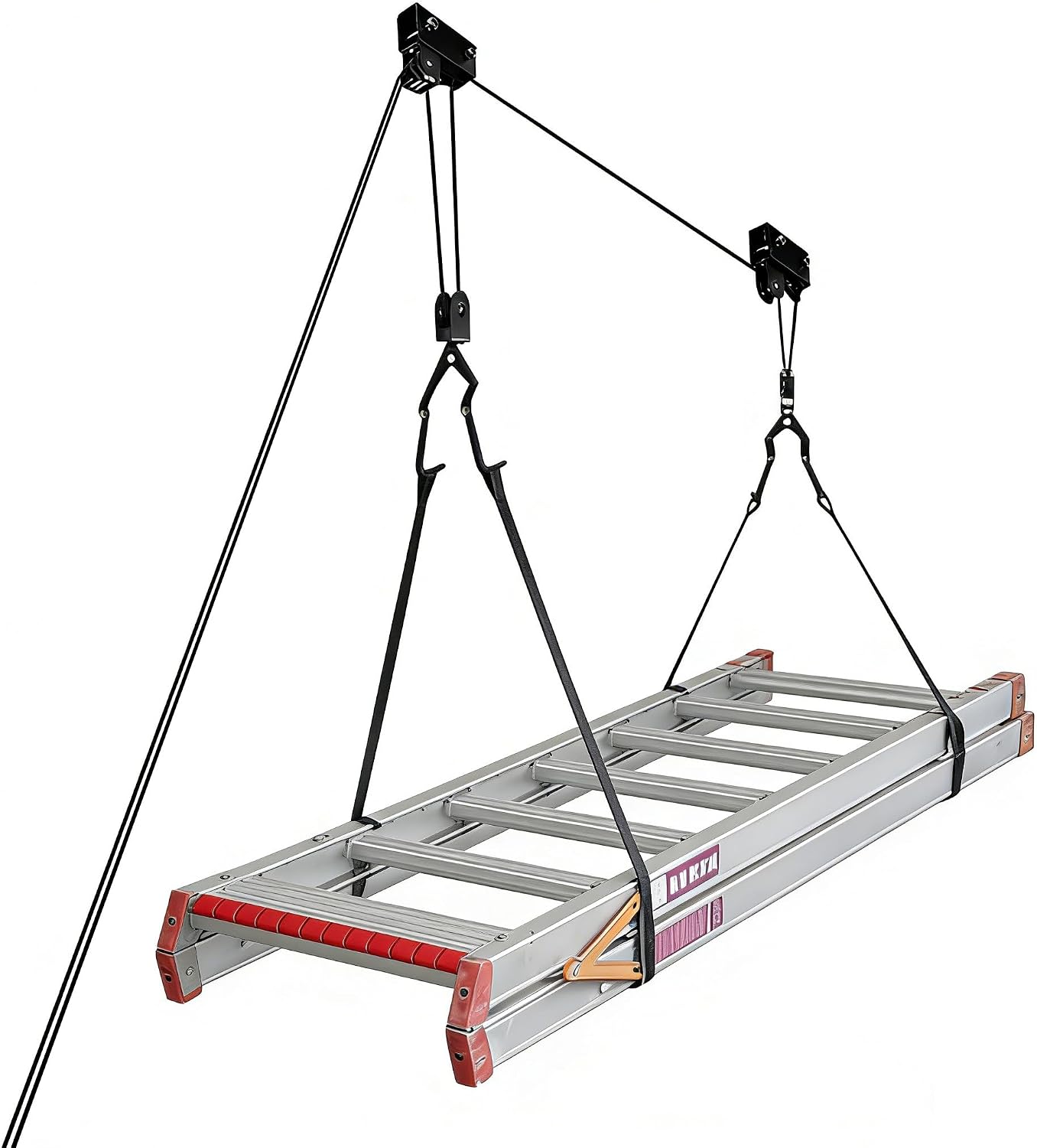 SYDSZ Ladder Storage Ceiling Hoist – Garage Pulley Lift System for Ladder Carrier Fits Garage or Shed with 125lb