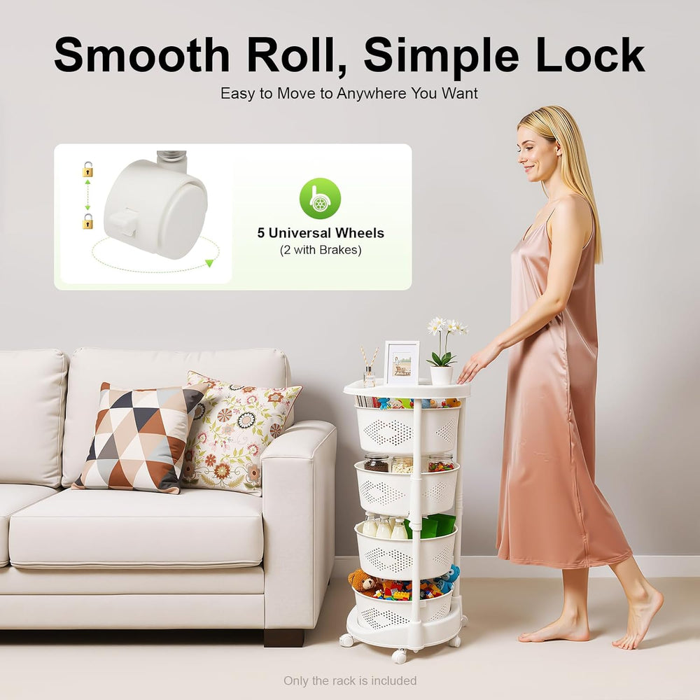 Rotating Storages Rack with Wheels, Multi-Layer Adjustable Height Storage She...
