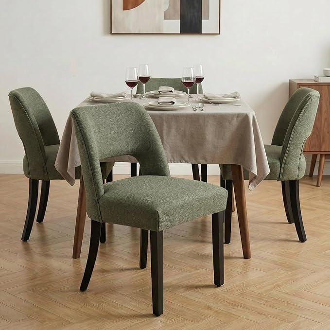 keoni Wooden Dining Chairs Set of 4, Mid Century Modern Upholstered Dining Ro...