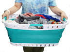SAMMART 44L Collapsible Plastic Laundry Basket - Foldable Pop Up Storage Container/Organizer - Portable Washing Tub - (1, White/Bluish-Green), Size : 25.4 x 17.3 x 10.2 inches