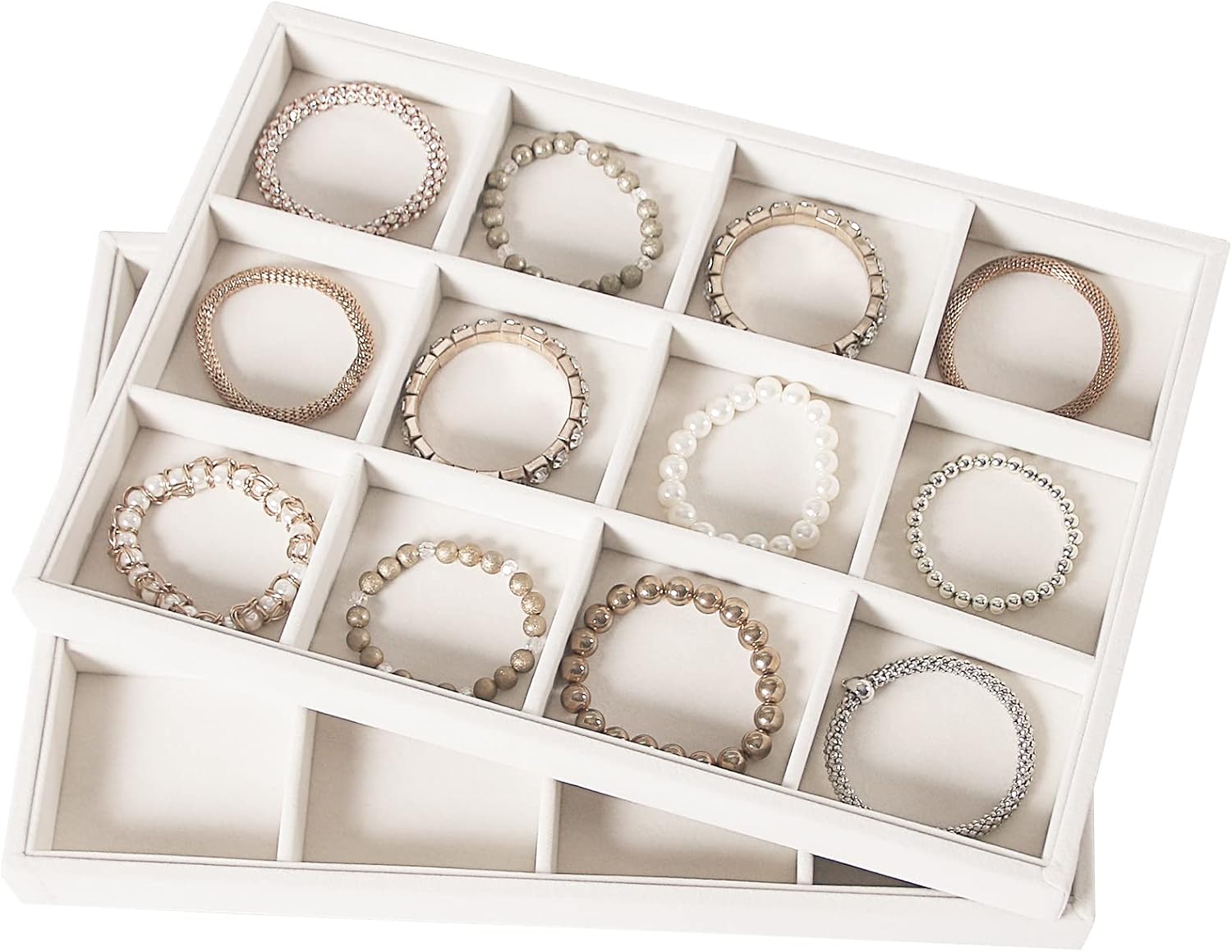 Coward 2PC Stackable 12 Grids Jewelry Organizer Tray Bracelet Display Stand for Selling Velvet Necklace Holder Earring Box Storage (12grid+12grid)