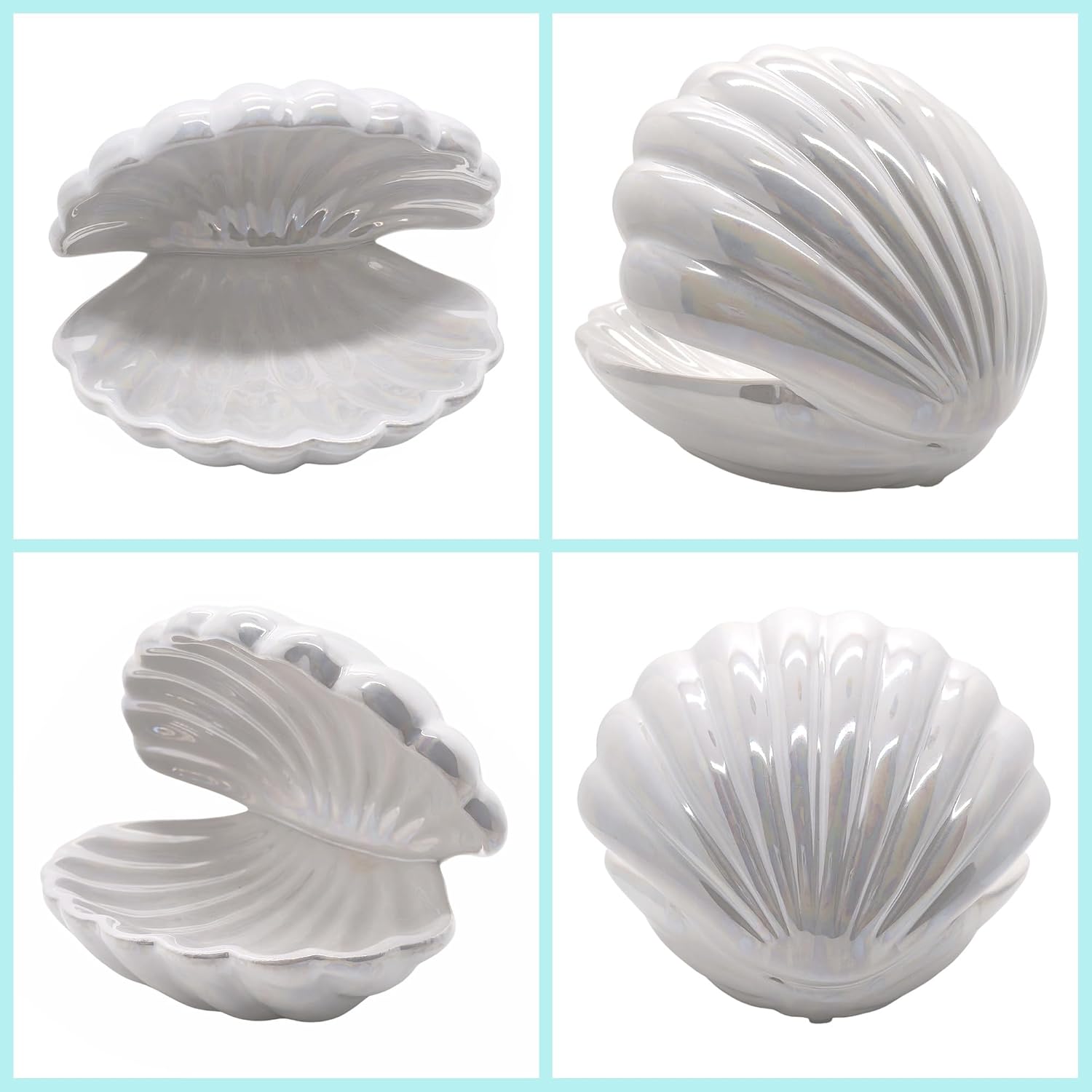Shell Trinket Dish Ceramic Conch Ring Holder Jewelry Tray Decorative Jewelry Plate Cute Jewelry Organizer for Home Decor (Large Shell White)
