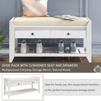 39″ Storage Bench with Cushioned Seat and Drawers,Multipurpose Wooden Entryway Ottoman,Hidden Compartment Organizing Shoe Rack,for Bedroom Hallway Porch,White