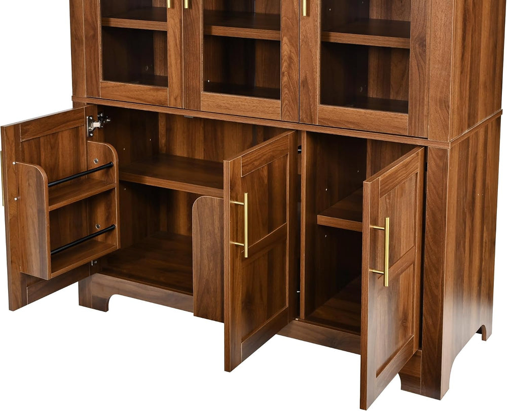 73" Tall Arched Kitchen Pantry with Three Glass Doors,Door Shelves &...