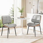 Dining Chairs Set of 4, Mid Century Modern Dining Room Chair, Upholstered Faux Leather Kitchen Chairs with Thick Cushion and Walnut Bentwood Back for Kitchen Dining Room, Grey