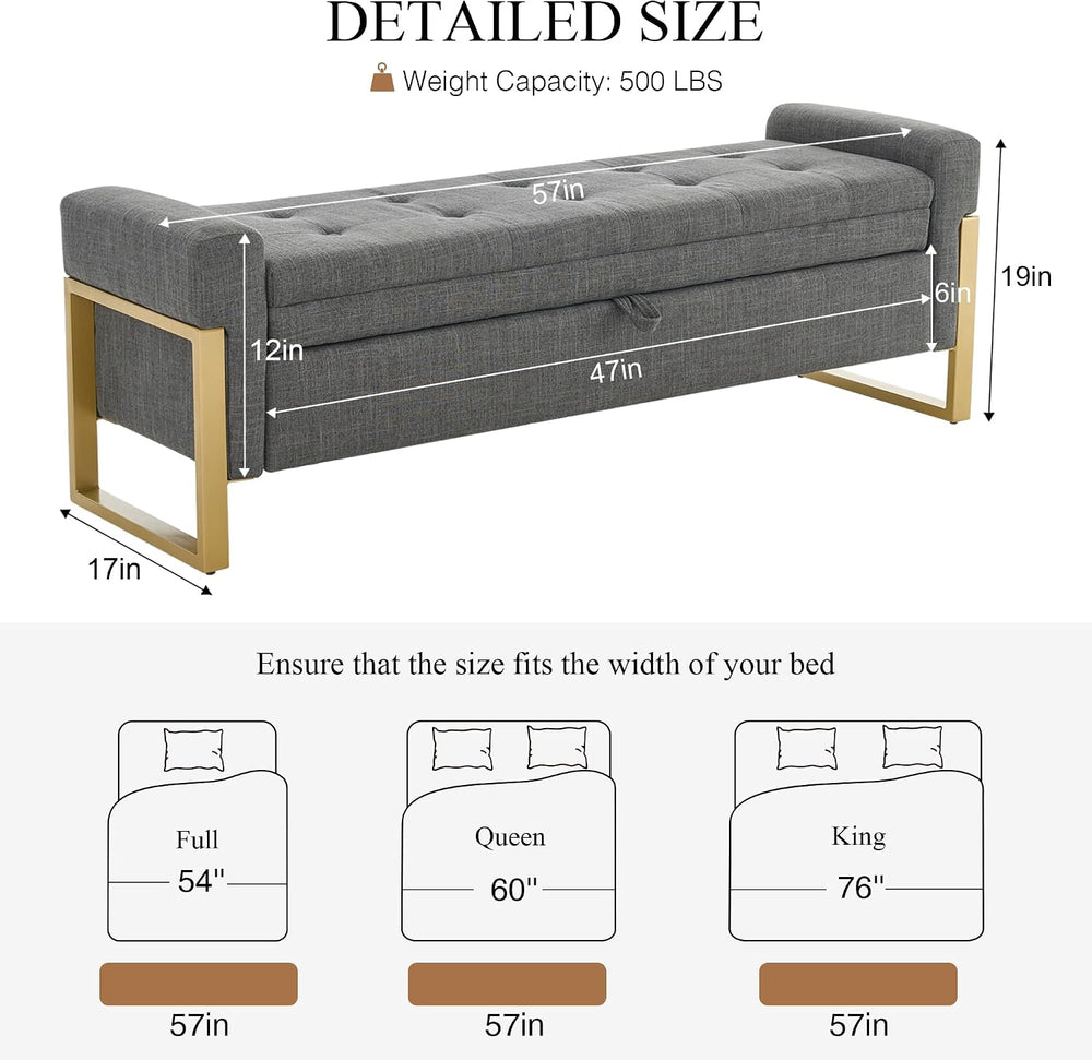 adochr 57" Storage Bench, Linen Upholstered Ottoman with Storage, Large ...