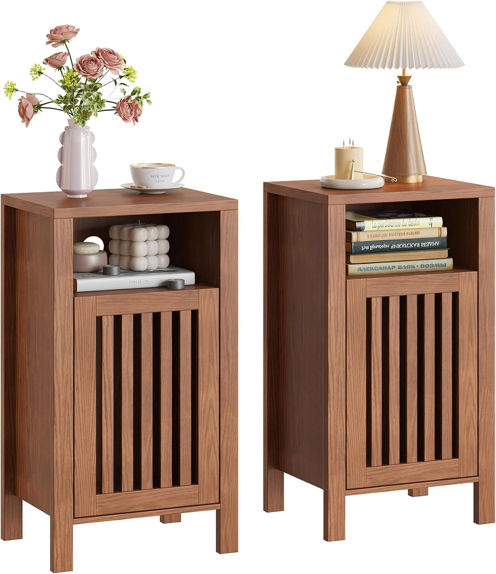 Farmhouse Nightstand Set of 2, Modern Bedside Table with Door and Open Shelf,...