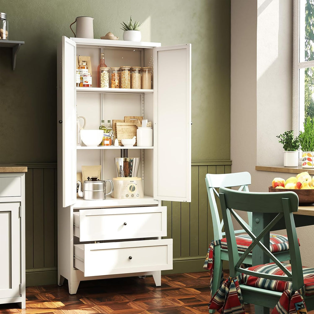 72 inch Pantry Cabinet with 2 Drawers, Freestanding Kitchen Storage Cabinet w...