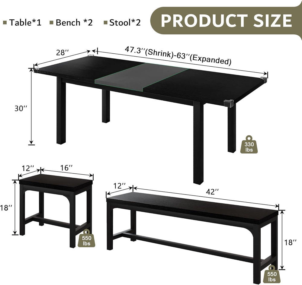 iPormis 5-Piece Dining Table Set for 4-8 People, Extendable Kitchen Table Set...