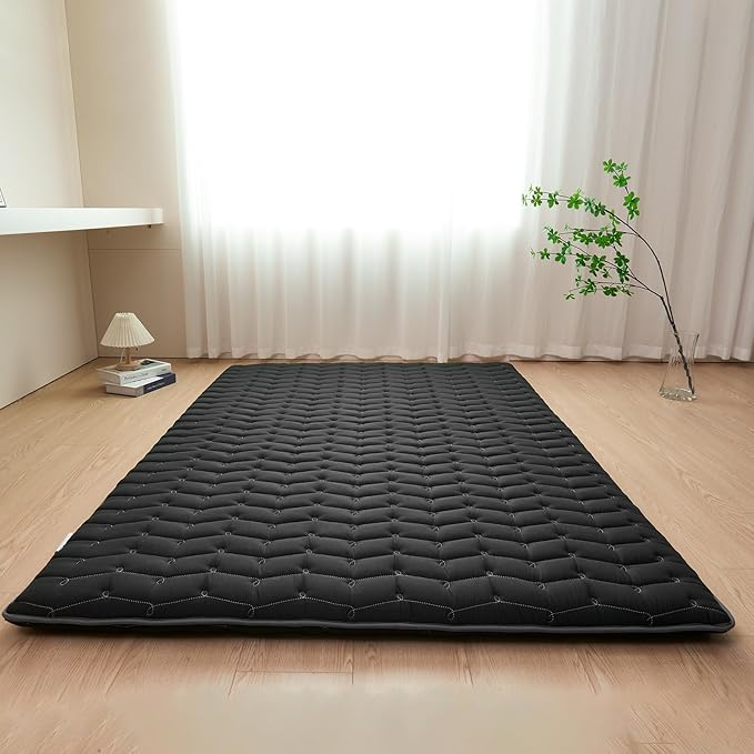 Premium Foam 3.2" Thick Japanese Futon Floor Mattress - Full Size 54"x80" 100% High-Density Foam,Comfortable Sleeping Pad,Tatami Mat for Dorm,Bedroom or Guest Room，Boys Girls Dormitory Pads(Black)