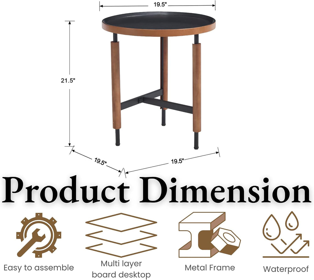 EALSON 19.5" Round Side Table Mid Cnetury Modern End Table for Couch Sof...