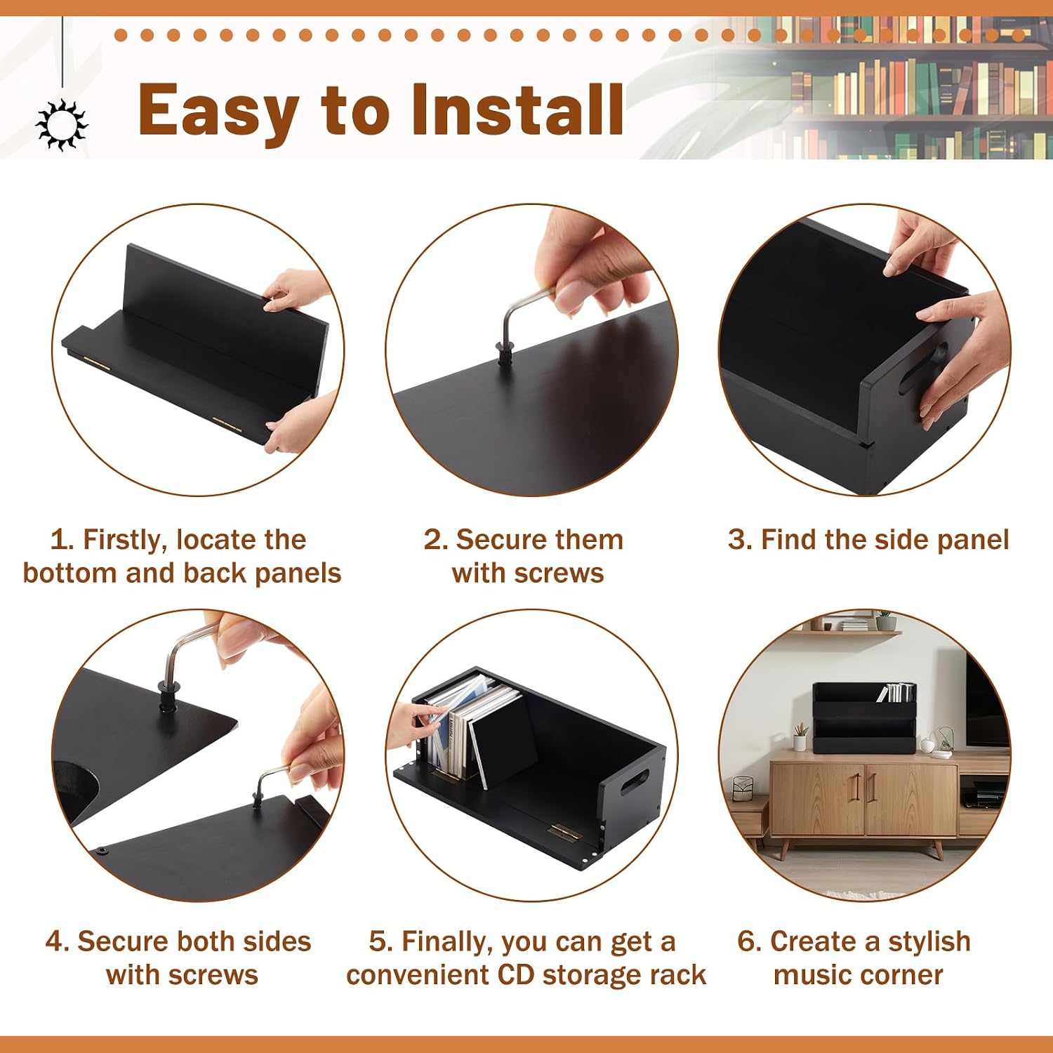 CroBlissful 2 Set Wooden CD Storage Box Holder Shelf Cassette Tape Display Racks with Carrying Handles, Organizer Shelf for Movie Cases, DVDs, Each Set Can Store up to 36 Pcs CDs (Black)