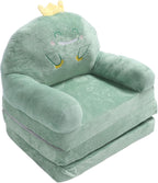 Green Cartoon Dinosaur Folding Chair for Children Sofa Soft Handle Wide Comfortable Support for Reading Playing Fabrics Sponge (Folding in Thirds)
