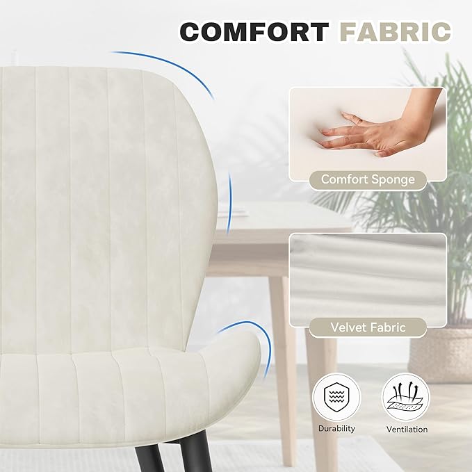 Dining Chairs Set of 4 Modern Velvet Dining Room Chairs Upholstered Dining Chairs with Thick Cushions Metal Legs Armless Back Chair for Kitchen and Living Room Cream