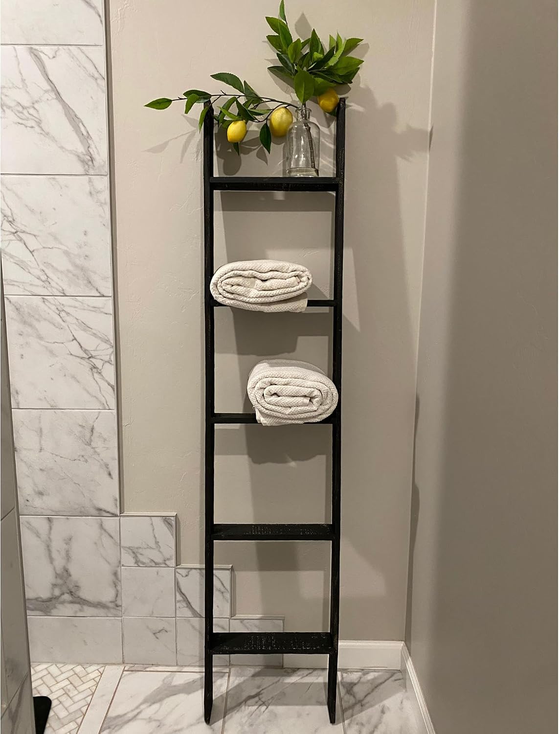 BARNWOODUSA Reclaimed Wood Bookcase Ladder 5 Foot, 5-Foot, Black | Instant Style Upgrade: Elevate your space with a chic, classic blanket storage solution!