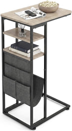 C Shaped End Table 28"(H) 3-Tier C Table with Storage Bag, Under Couch Table C-Shaped End Table with Storage Shelves and Bag for Living Room, Bedroom, or Office