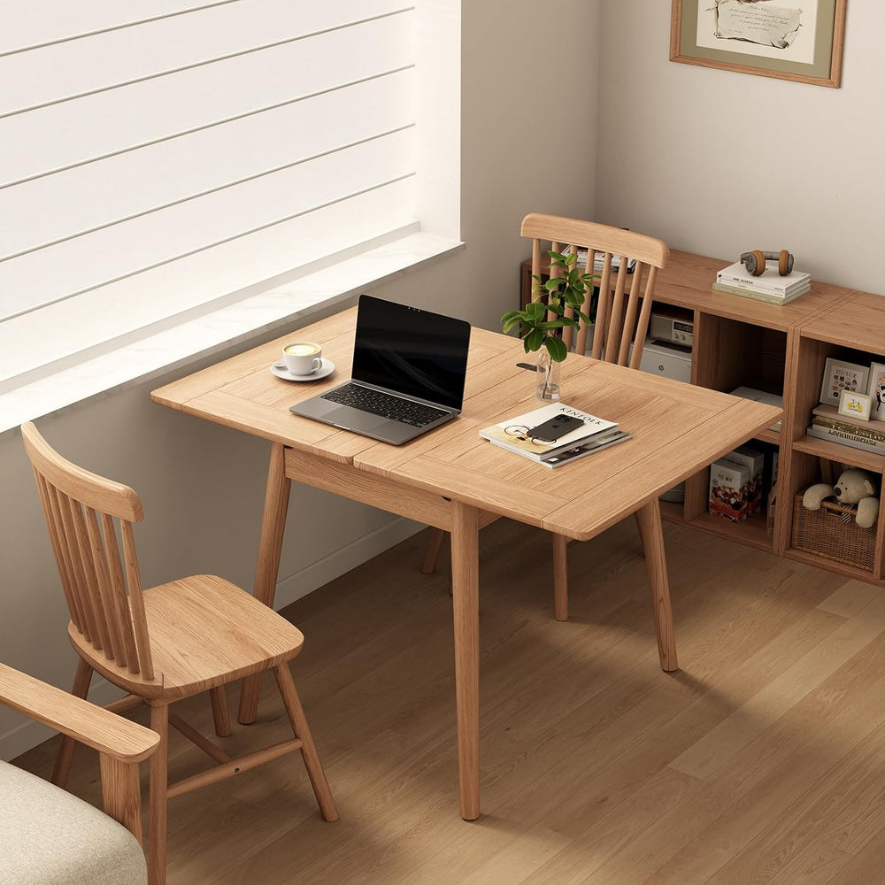Solid Wood Small Dining Table, 23.6"L-47.2"L Expandable Kitchen Tab...