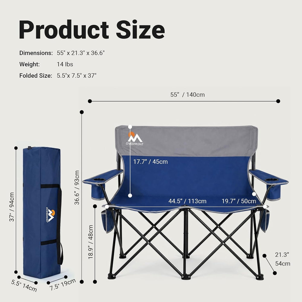 Overmont Double Camping Chair Compact Folding Loveseat with Cup Holders