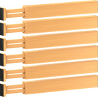 6-Pack Drawer Dividers 2.6-Inch High Dresser Drawer Organizer 16 to 22 Inch | Bamboo, Spring Loaded, No Tools Needed, Fits Wide Drawers for Socks, Clothes, Utensils, Bedroom, Bathroom, Kitchen, Office