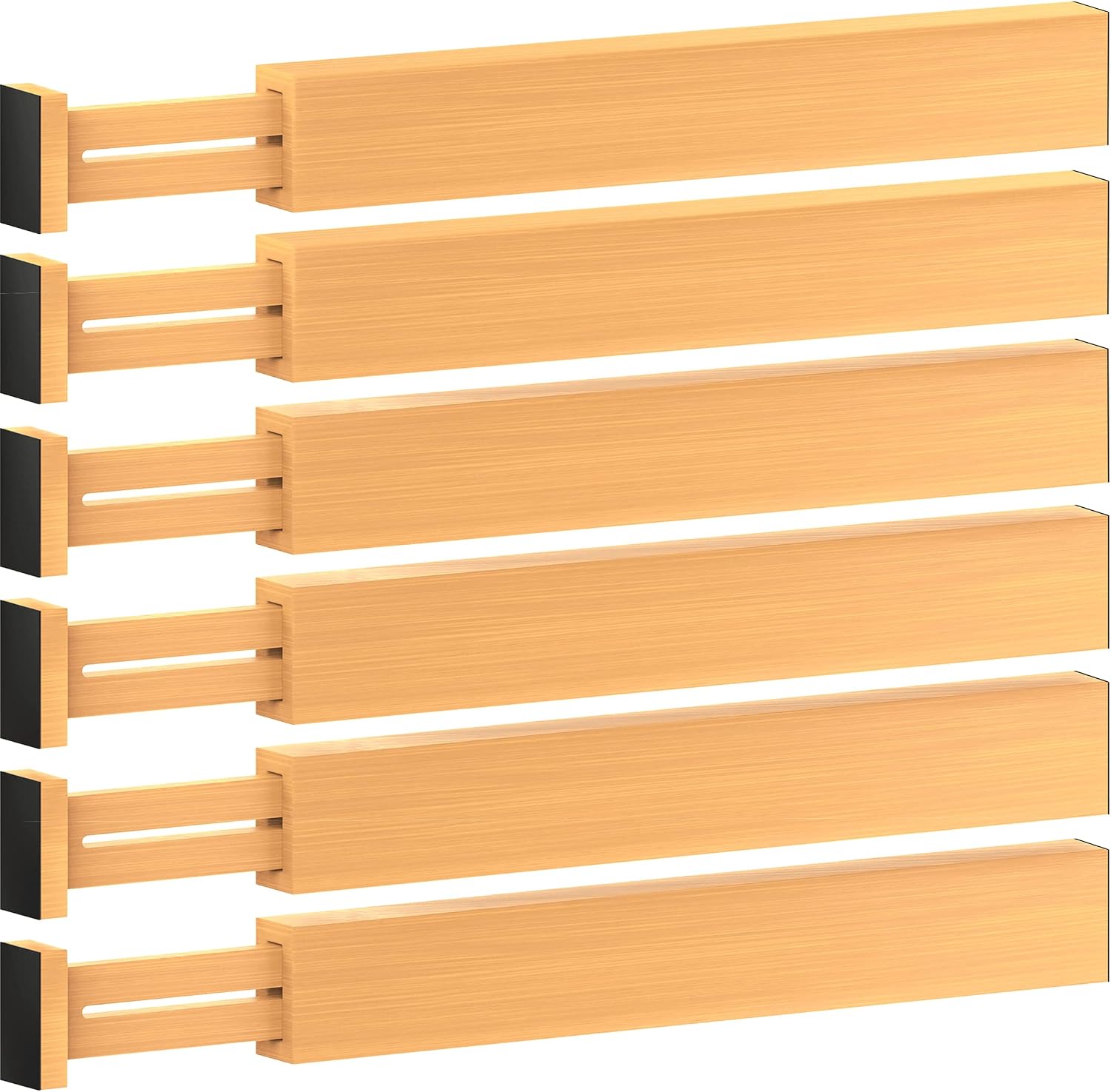 6-Pack Drawer Dividers 2.6-Inch High Dresser Drawer Organizer 16 to 22 Inch | Bamboo, Spring Loaded, No Tools Needed, Fits Wide Drawers for Socks, Clothes, Utensils, Bedroom, Bathroom, Kitchen, Office