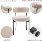 Boucle Dining Chairs Set of 2, Upholstered Dining Room Chairs with Black Metal Legs, Round Modern Dining Chair for Dining Room, Kitchen