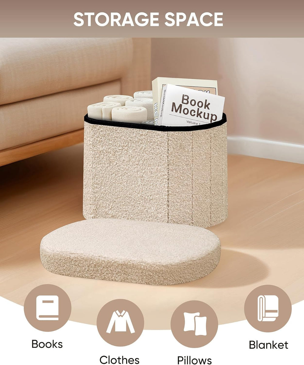 B FSOBEIIALEO Storage Ottoman for Dorm Room, Boucle Folding Storage Ottoman F...