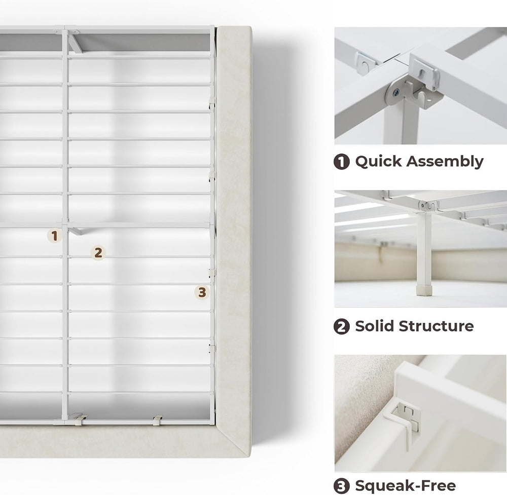 RECCI AirFrame Queen Upholstered Bed Frame with Square Cushioned Base