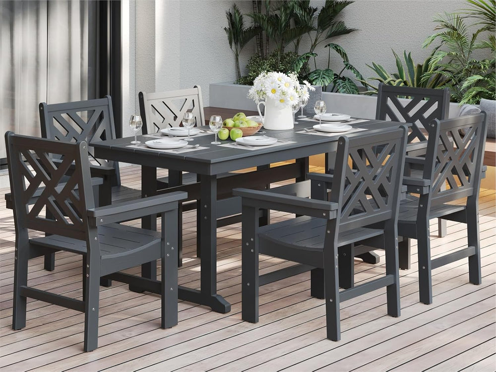7-Piece Outdoor Dining Set, HDPE All-Weather Patio Table and Chairs Set for 6...