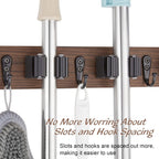 2 Pack Mop Broom Holder Wall Mount - Wood Broom Mop Hanger - Wall Mounted Garden Tool Rack Organizer for Closet Garage Laundry Room Farmhouse Rustic Kitchen Decor With 4 Slots & 4 Hooks